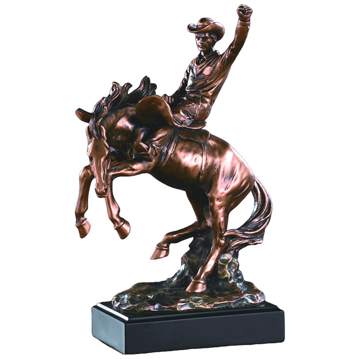 12" Bucking Bronco Rider Cowboy Statue - Bronze Finish