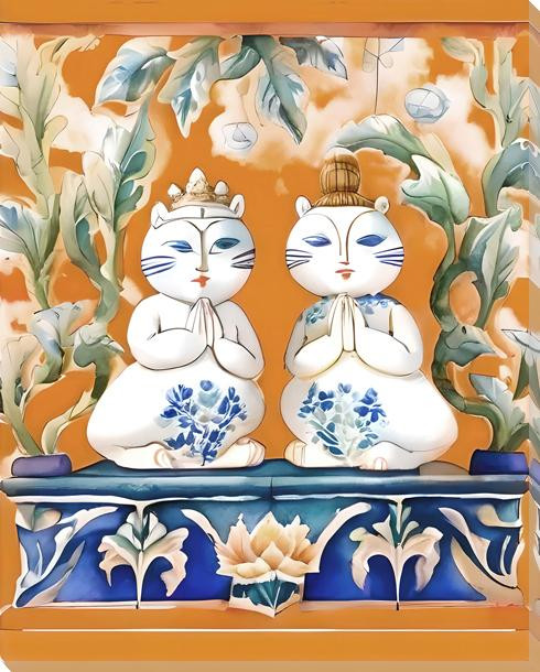 Foo Cat 2 Wrapped Canvas Giclee Art Print Wall Art