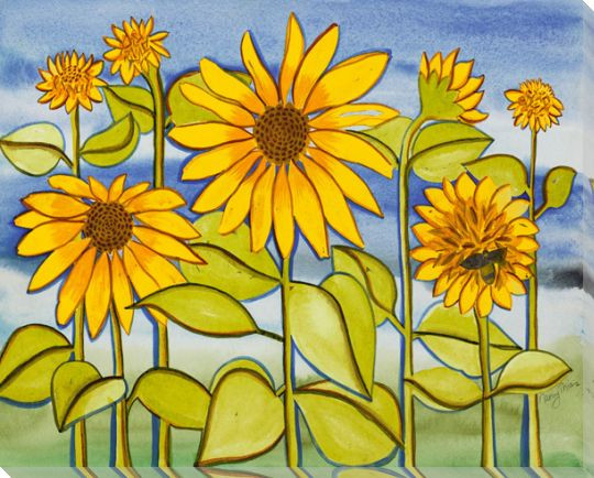 Sunflower Field Wrapped Canvas Giclee Print Wall Art