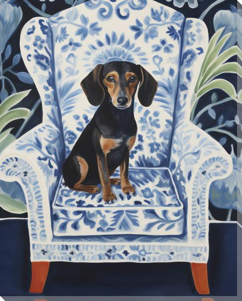 Dachshund Dog Pose Wrapped Canvas Giclee Art Print Wall Art
