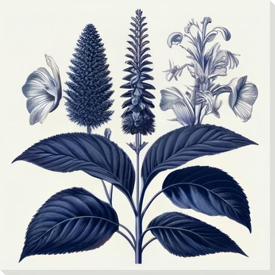 Blue Flora III Wrapped Canvas Giclee Art Print Wall Art