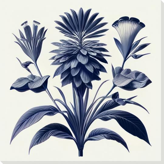 Blue Flora VI Wrapped Canvas Giclee Art Print Wall Art