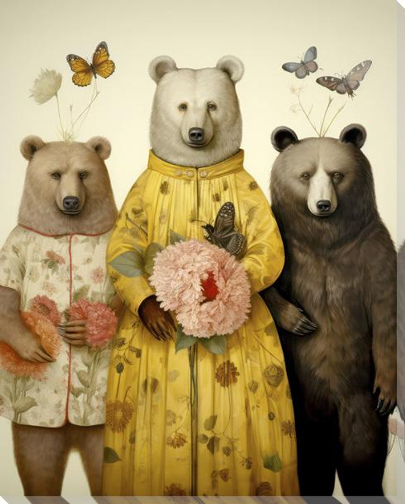 Three Bears Wrapped Canvas Giclee Art Print Wall Art