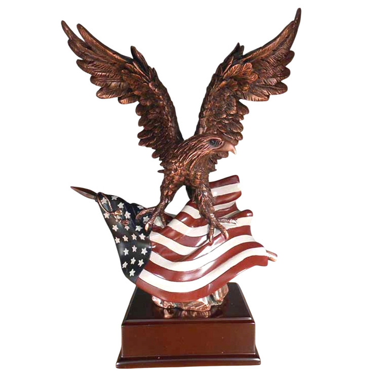 10" Eagle Grasping the American Flag Statue - Bronze Finish
