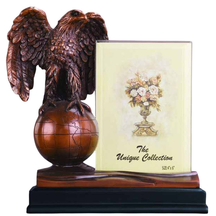8.5" Eagle Standing on a Globe Picture Frame - Bronze Finish
