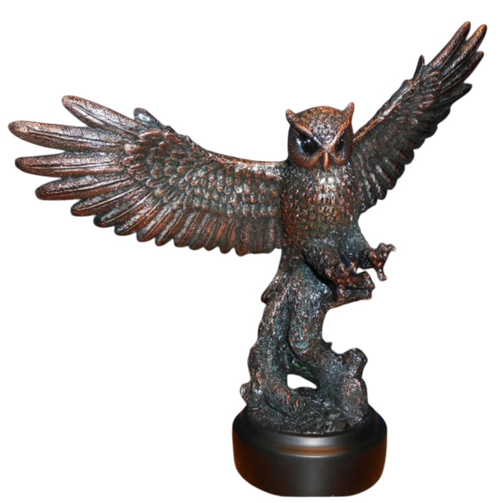 13" Owl with His Wings Spread Out Statue - Bronze Finish