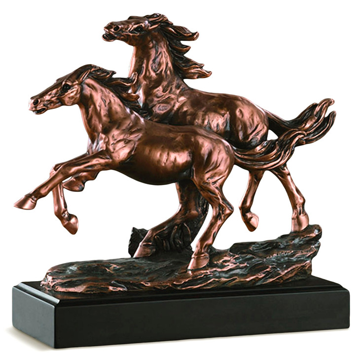 10" Two Horses Running Wild Statue - Bronze Finish