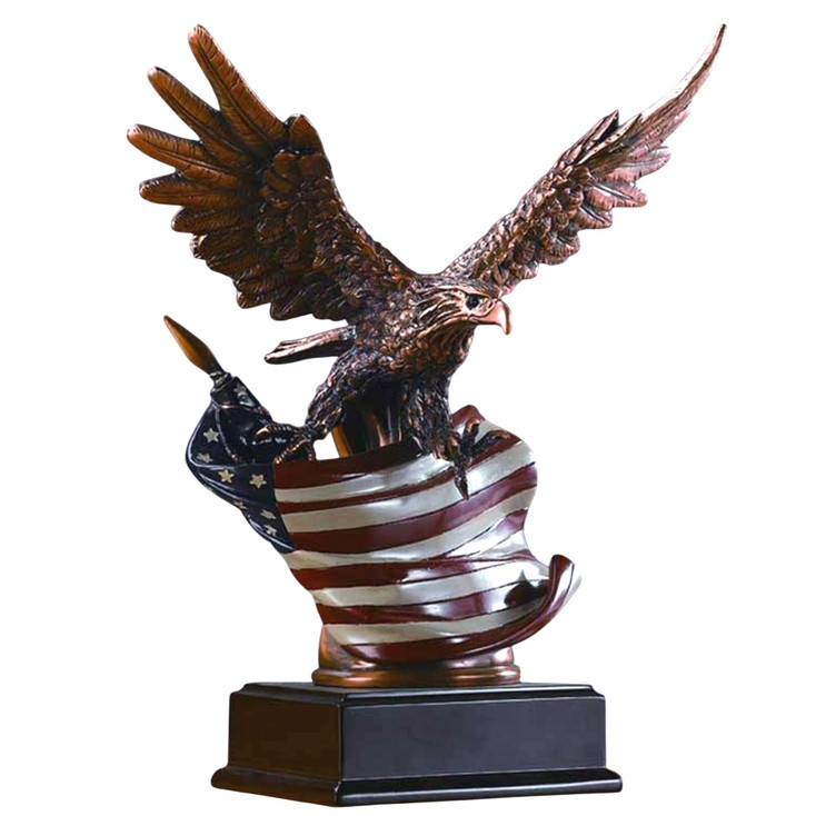 12.5" Eagle with the American Flag Statue - Bronze Finish