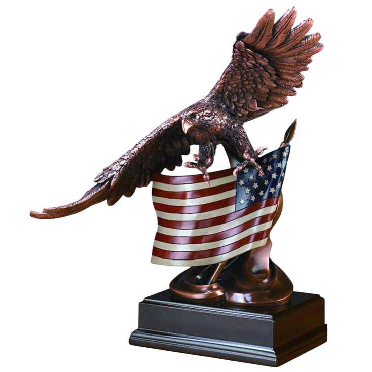 16" Eagle Grasping the American Flag Statue - Bronze Finish