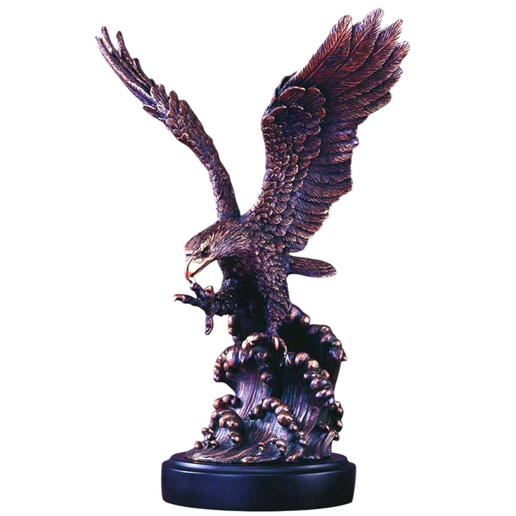 20" Eagle on Waves Statue - Bronze Finish