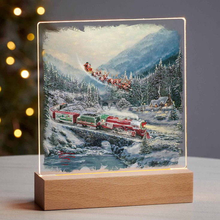 7.25" Christmas Light Express Santa & Sleigh Acrylic LED Lighted Night Light