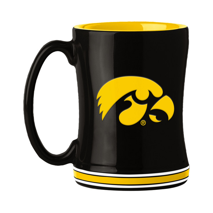 Iowa Hawkeyes 14oz Black Ceramic Relief Coffee Mug