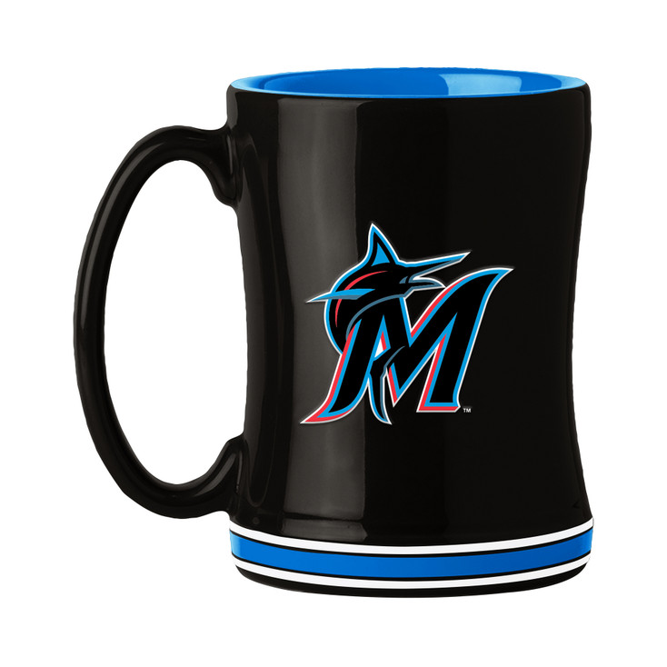 Miami Marlins 14oz Black Ceramic Relief Coffee Mug