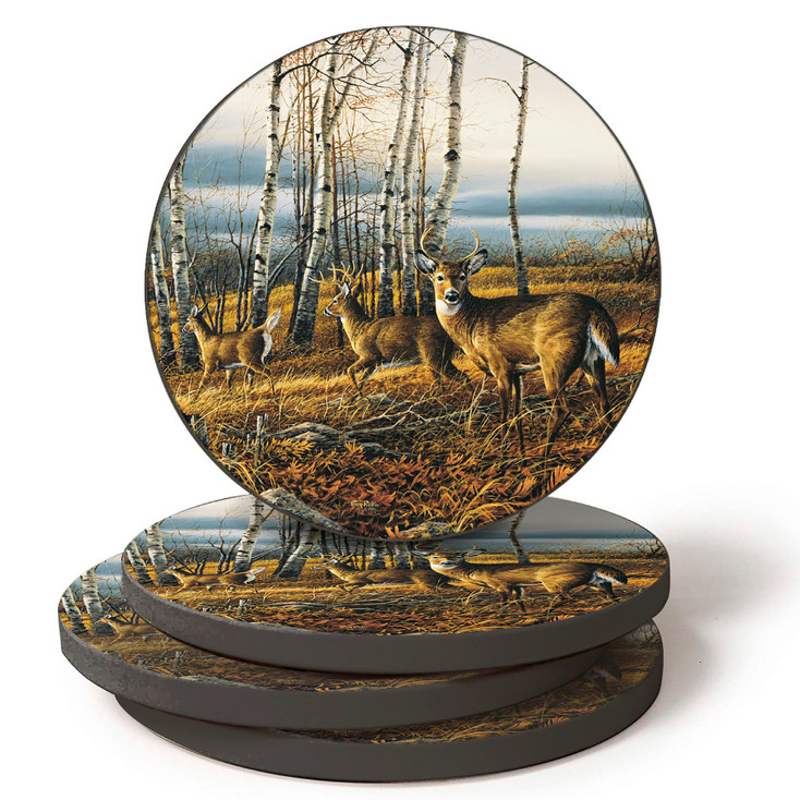 The Birch Line Deer Absorbent Beverage Coasters by Terry Redlin, Set of 4