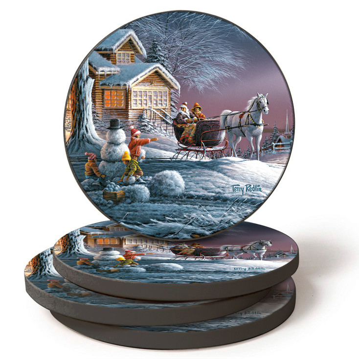 Winter Wonderland Absorbent Beverage Coasters by Terry Redlin, Set of 4