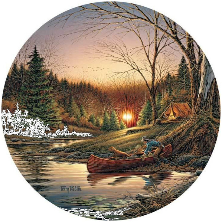 Morning Solitude Camping Scene Absorbent Beverage Coasters by Terry Redlin, Set of 4