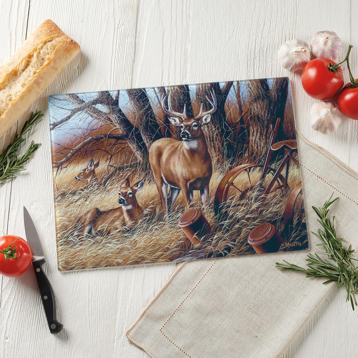 Rustic Retreat Whitetail Deer Glass Cutting Board