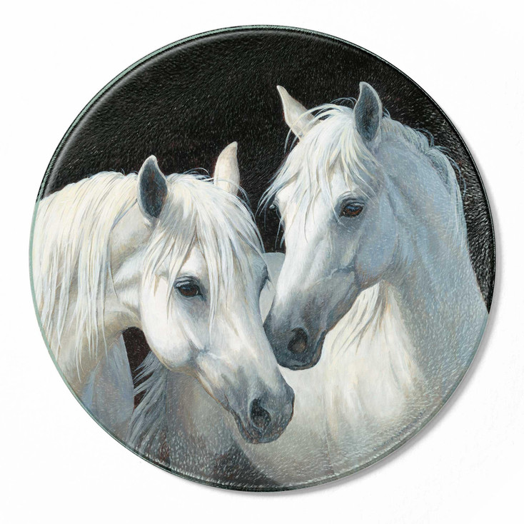 Stable Mates Horses Round Glass Cutting Board