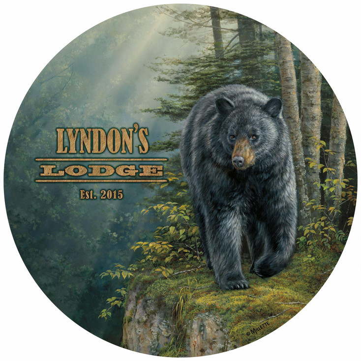 Rocky Outcrop Black Bear Round Glass Cutting Board