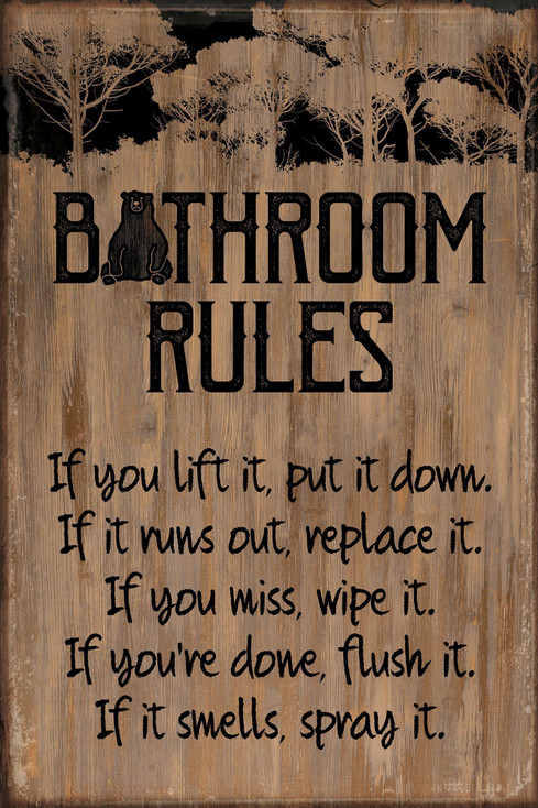 12" x 18" Bathroom Rules Wood Sign