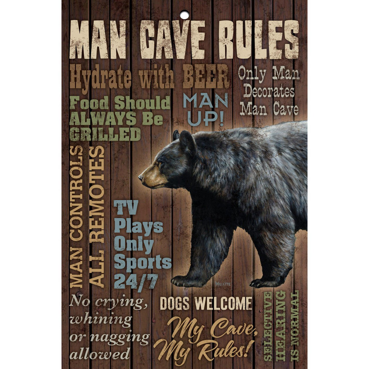 12" x 8" Man Cave Rules Wood Sign