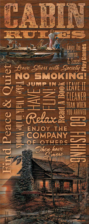12" x 30" Golden Retreat Cabin Rules Wood Sign