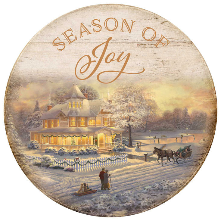 21" Victorian Christmas Sunset Season of Joy Round Wood Sign