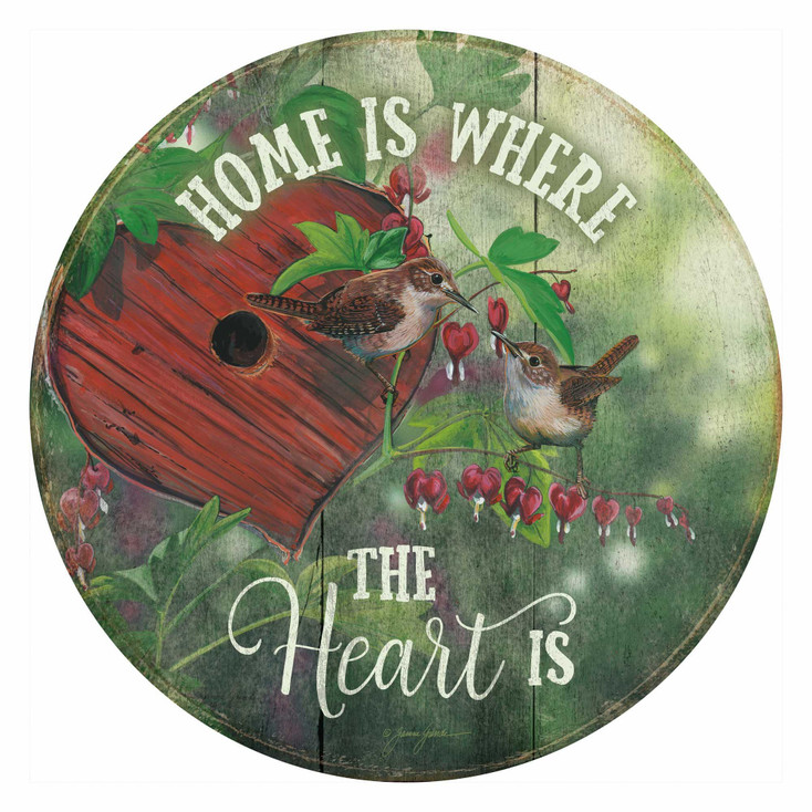 12" Home is Where the Heart Is Round Wood Sign