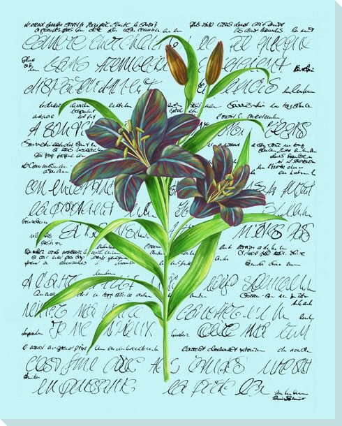 Blue Tiger Lily Flower Wrapped Canvas Giclee Print Wall Art