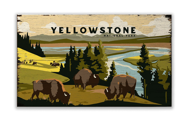 Yellowstone National Park Bison Meadow Wall Sign Wood or Metal