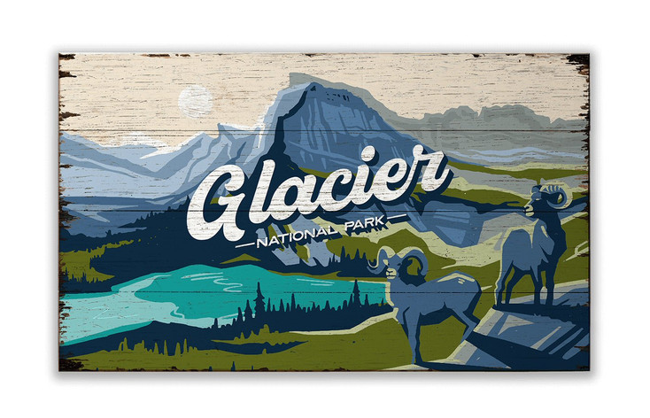 Glacier National Park Bighorn Sheep Distressed Wall Sign Wood or Metal