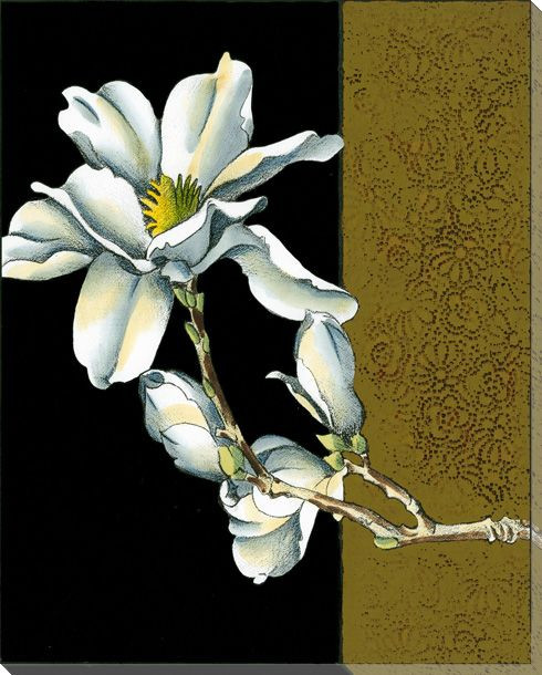 Gold Sonata Flowers II Wrapped Canvas Giclee Print Wall Art