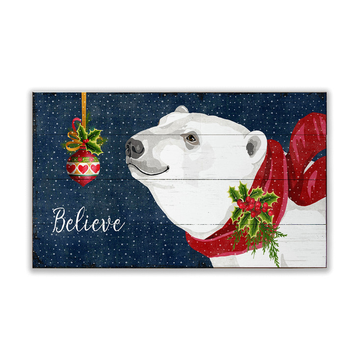 Christmas Polar Bear Believe Wall Sign Wood or Metal