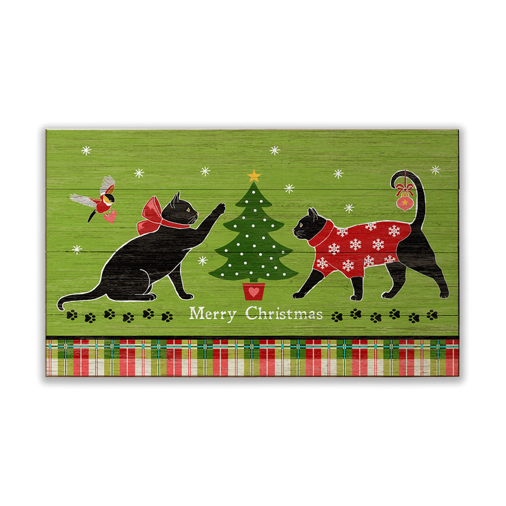 Merry Christmas Cats & Bird Wall Sign Wood or Metal