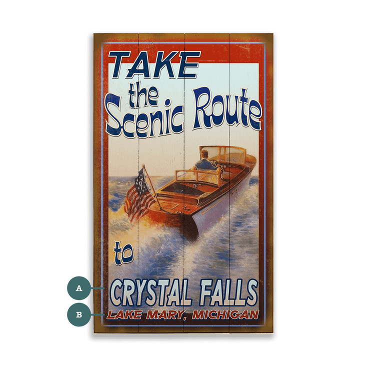 Lake Mary Michigan Scenic Route to Crystal Falls Boating Wall Sign Wood or Metal