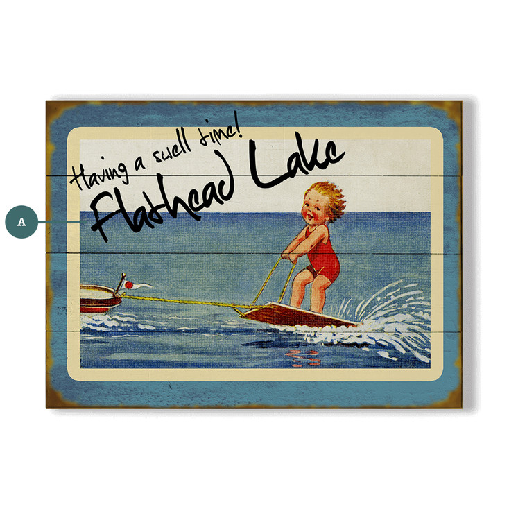 Flathead Lake Montana Kid Water Skiing Having a Swell Time Wall Sign Wood or Metal