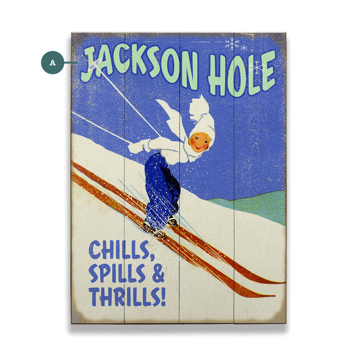 Jackson Hole Skiing Chills Spills & Thrills Wall Sign Wood or Metal