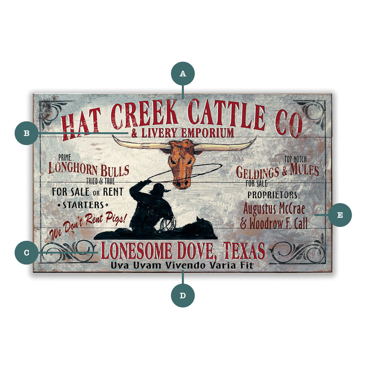 Hat Creek Cattle Co Cowboy Skull Wall Sign Wood or Metal
