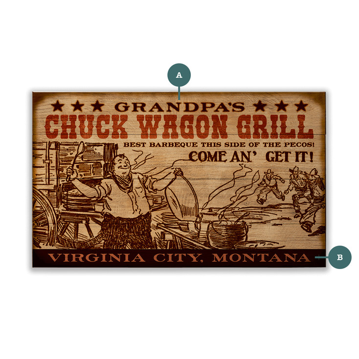 Chuck Wagon Grill Western Wall Sign Wood or Metal