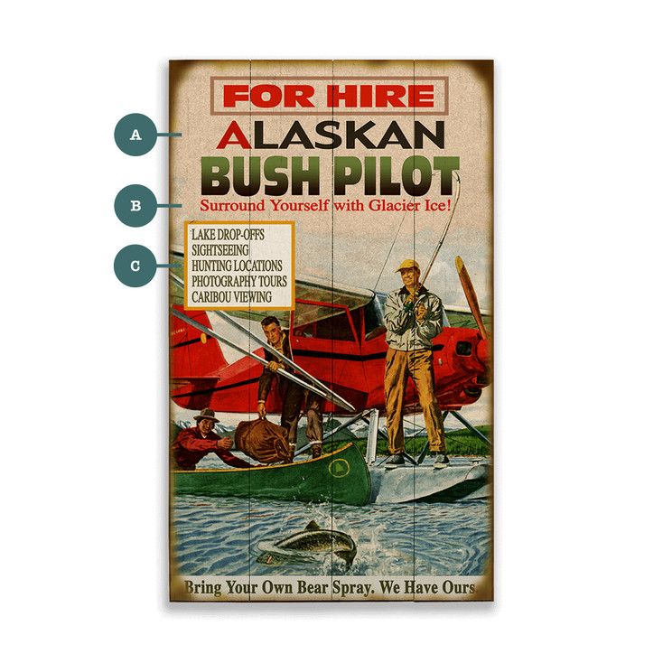 For Hire Alaskan Bush Pilot Wall Sign Wood or Metal