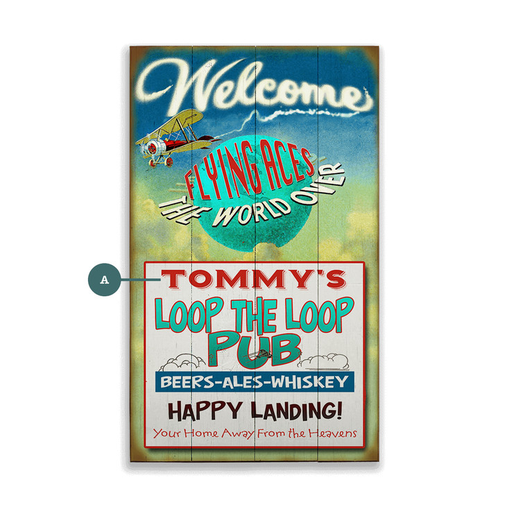 Flying Aces Loop the Loop Pub Beer Ales Whiskey Wall Sign Wood or Metal