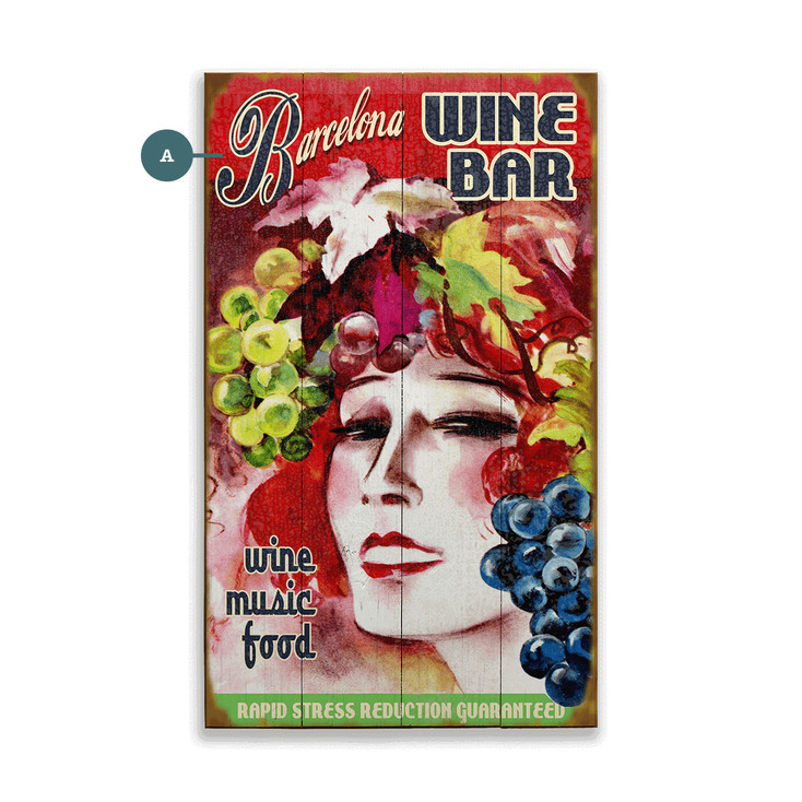 Barcelona Wine Bar Wine Music Food Wall Sign Wood or Metal