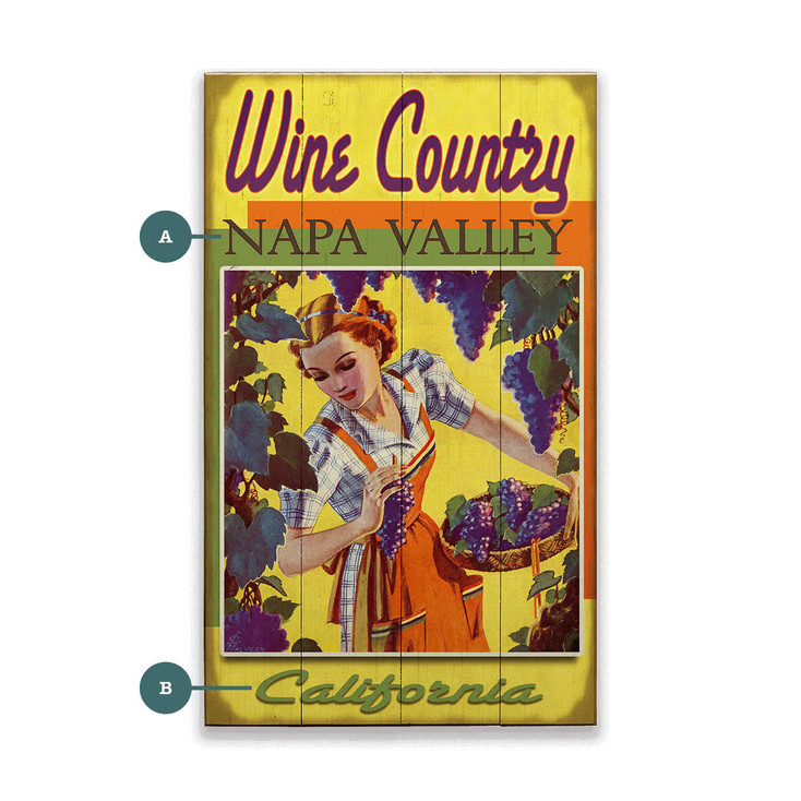 Wine Country Napa Valley California Girl Picking Grapes Wall Sign Wood or Metal