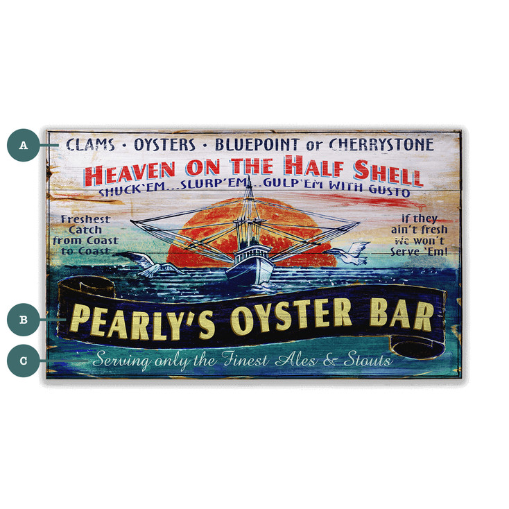 Pearly's Oyster Bar Ales and Stouts Wall Sign Wood or Metal