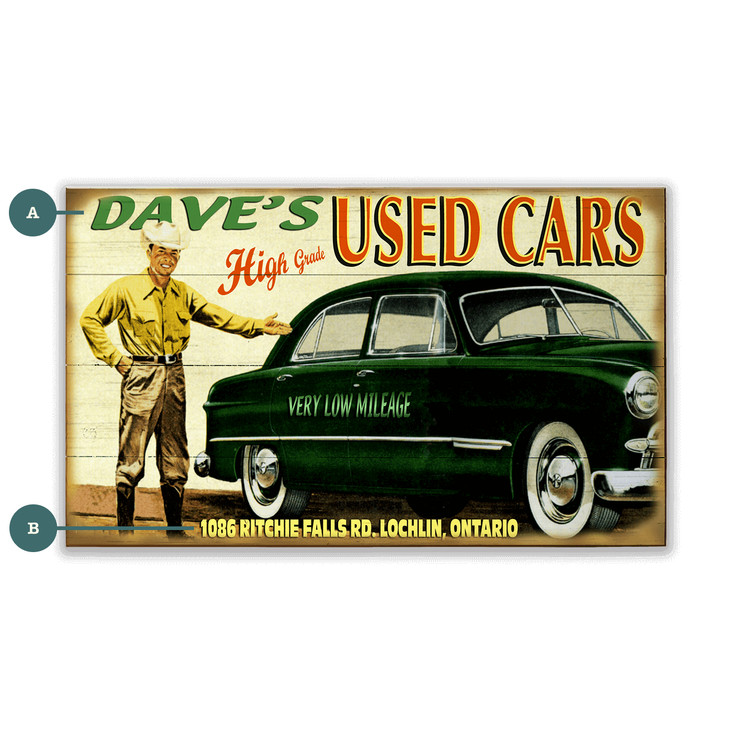 High Grade Used Cars Man Selling Old Car Wall Sign Wood or Metal