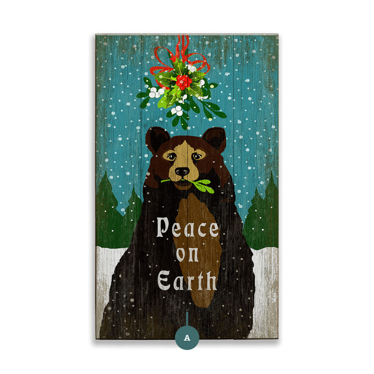 Peace on Earth Mistletoe Bear Christmas Wall Sign Wood or Metal