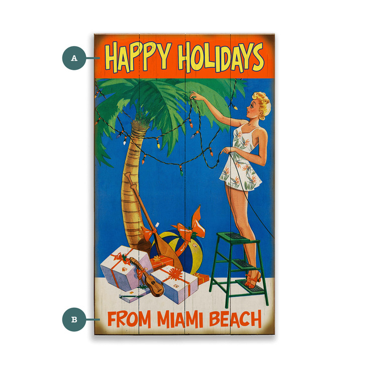Happy Holidays Miami Beach Palm Tree Wall Sign Wood or Metal