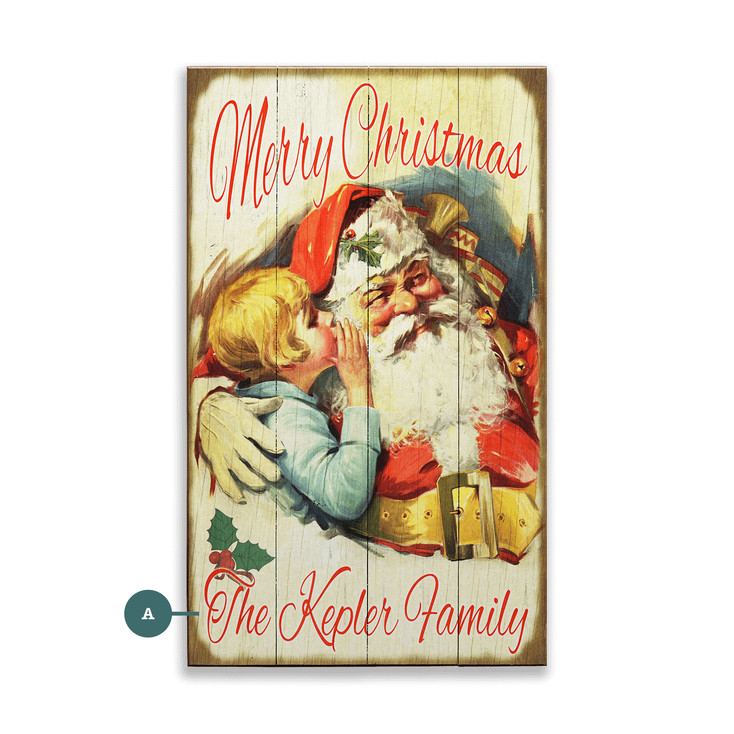 Merry Christmas Child Whispering to Santa Wall Sign Wood or Metal