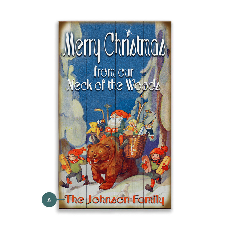 Merry Christmas Elves Woodland Ride Scene Wall Sign Wood or Metal
