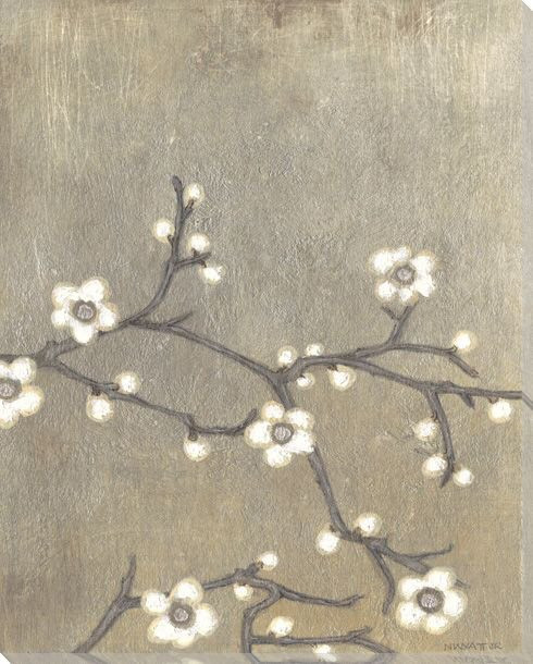 Neutral Cherry Blossom Flowers II Wrapped Canvas Giclee Print